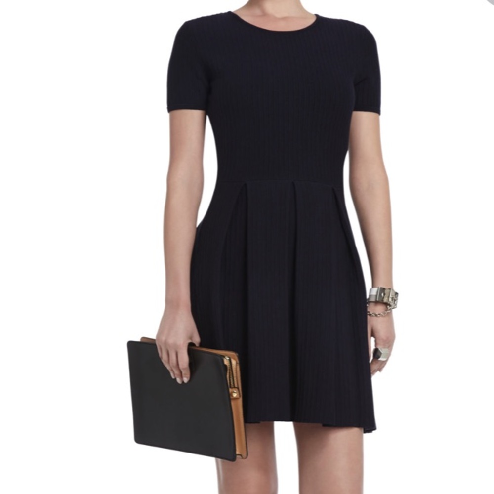 BCBG MAXAZRIA “Elandra” Navy Pleated Dress